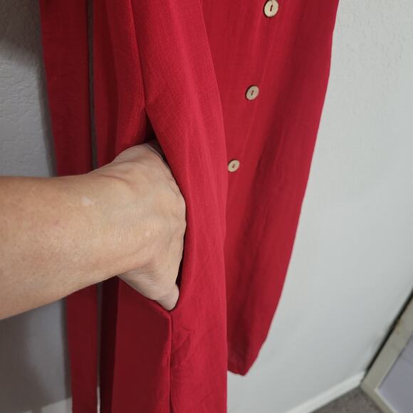 Love Kuza Dress Womens Small Red Midi Below Knee Cotton Linen Summer Office - Picture 6 of 15